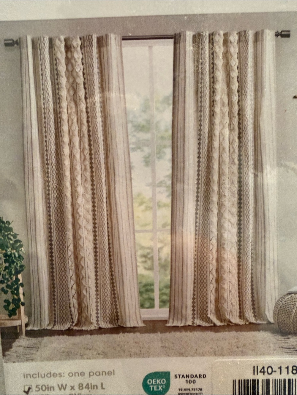 Textured Stripe Curtain Panel in Cream and Tan One Panel